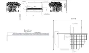 Plan boiska do siatkówki plażowej FIVB z wymiarami, siatką, antenkami i piaskiem o głębokości 40cm.