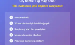 Jakie hantle na początek? 1 kg to świetny wybór do nauki techniki, wzmocnienia mięśni stabilizujących i bezpiecznego startu bez przeciążeń.