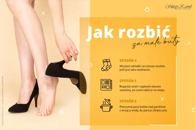 Jak rozbić za małe buty? Wymień wkładki, rozgrzej suszarką lub zmiękcz parę nad gorącą wodą.